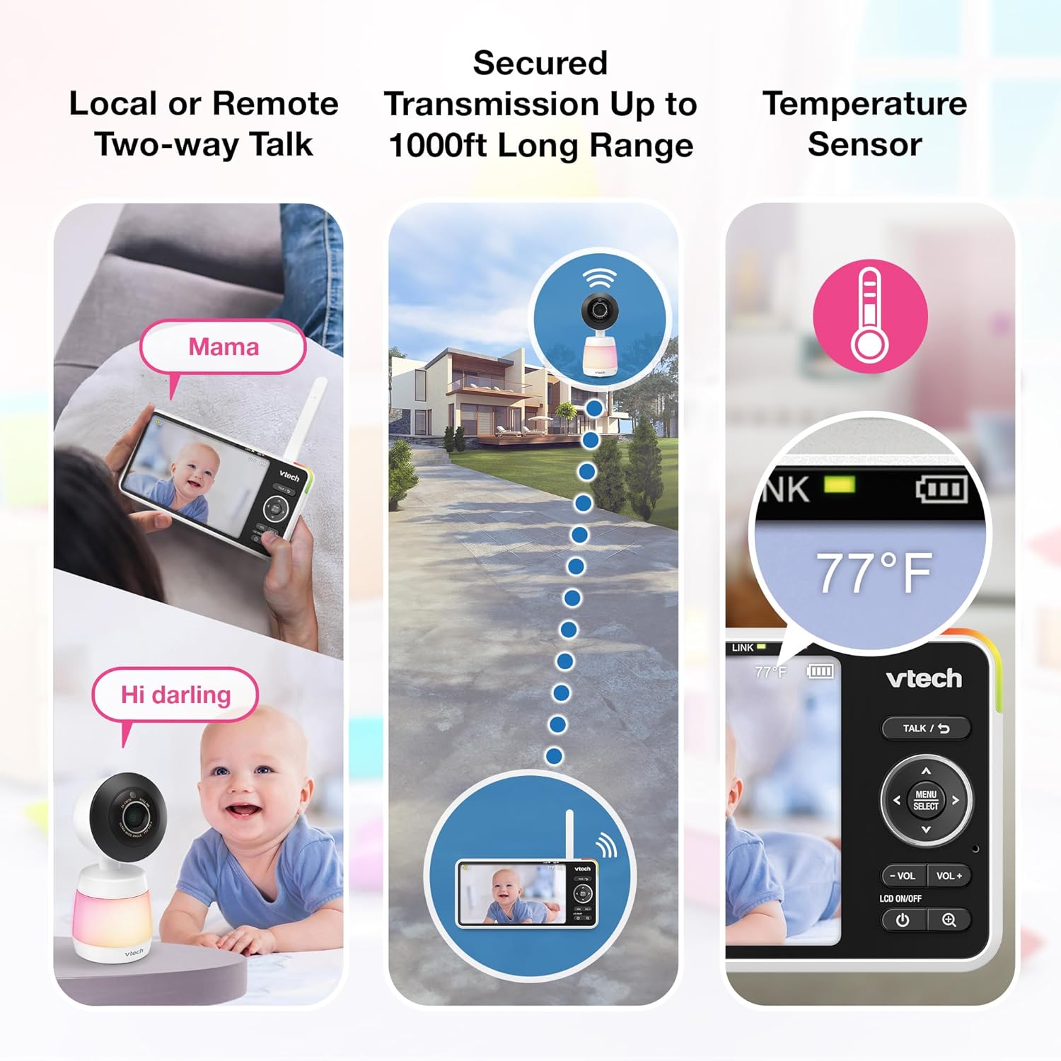 81Jz89nqpqL._AC_SL1500_.jpg VTech Smart WiFi Baby Monitor, 2K Camera, 5.5-inch HD IPS Screen, Crystal Clear Infrared Night Vision, Pan-Tilt, 24x Zoom, 2-Way Talk, Multi-color Night Light, Soothing Sounds, Free App: Smart HD Plus