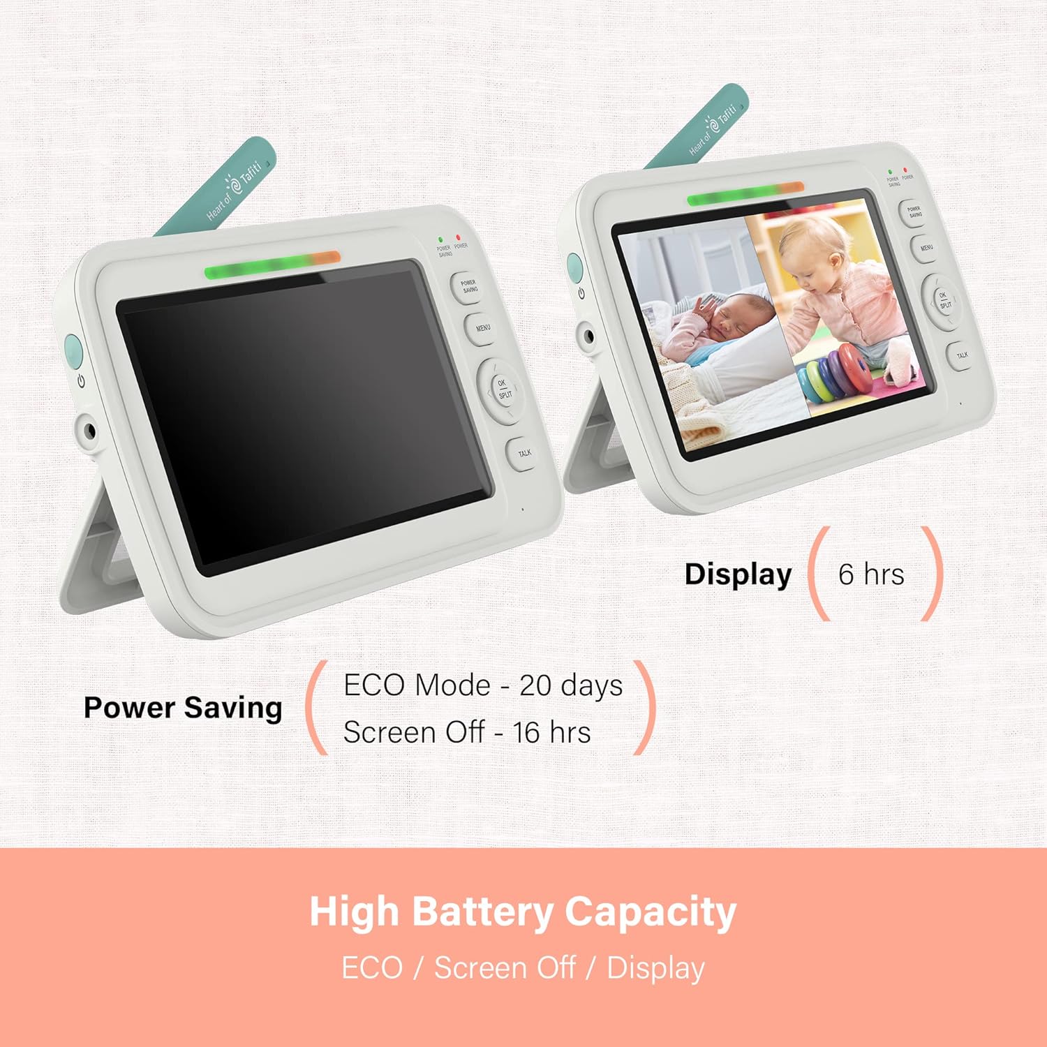 Baby Monitor with Cameras and Audio, 5" 720P HD Quad View Split Screen, Low EMF, Pan-Tilt-Zoom Night Vision Cameras, No WiFi, VOX/Voice Activation, Long Battery Life, Nile 52.