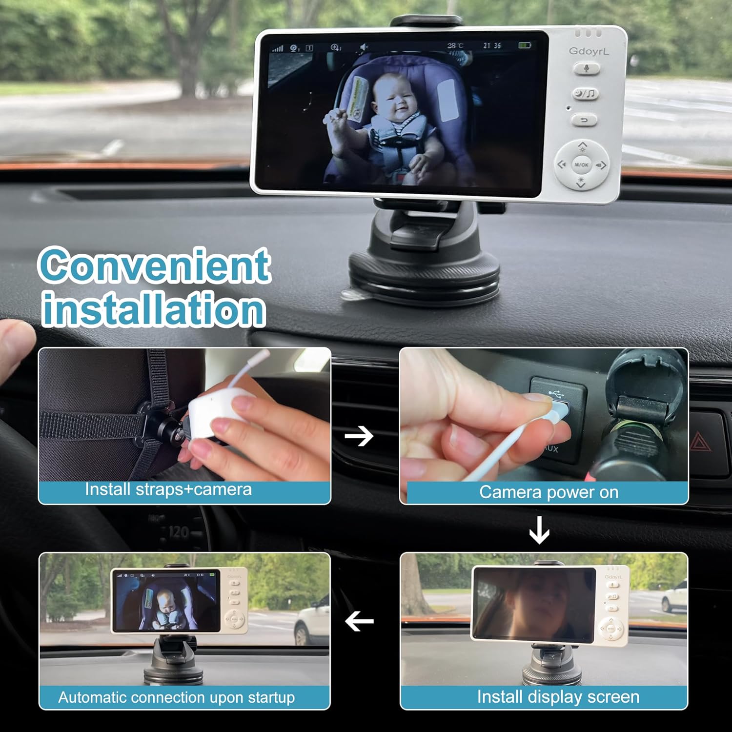 81ZMcXb5CNL._AC_SL1500_.jpg Baby Car Camera Backseat Wireless Baby Monitor with Camera (Max. Range 1000FT) Multifunctional HD Night Vision Wide View 5'' 1080P IPS Display USB Plug&Play Car Seat Camera for Baby Rear Facing