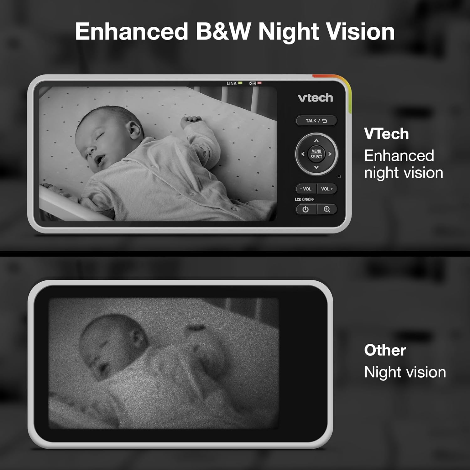81iGgNmQuiL._AC_SL1500_.jpg VTech Smart WiFi Baby Monitor, 2K Camera, 5.5-inch HD IPS Screen, Crystal Clear Infrared Night Vision, Pan-Tilt, 24x Zoom, 2-Way Talk, Multi-color Night Light, Soothing Sounds, Free App: Smart HD Plus