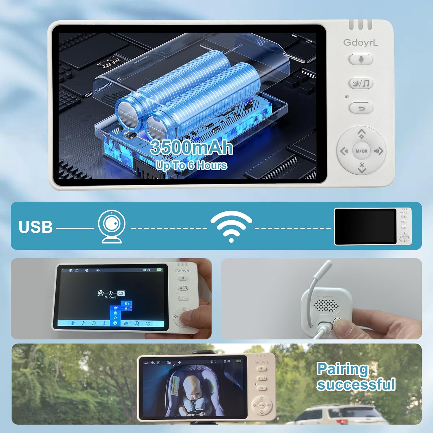 81nwJb0YEnL._AC_SL1500_.jpg Baby Car Camera Backseat Wireless Baby Monitor with Camera (Max. Range 1000FT) Multifunctional HD Night Vision Wide View 5'' 1080P IPS Display USB Plug&Play Car Seat Camera for Baby Rear Facing