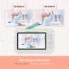 Baby Monitor with Cameras and Audio, 5" 720P HD Quad View Split Screen, Low EMF, Pan-Tilt-Zoom Night Vision Cameras, No WiFi, VOX/Voice Activation, Long Battery Life, Nile 52.